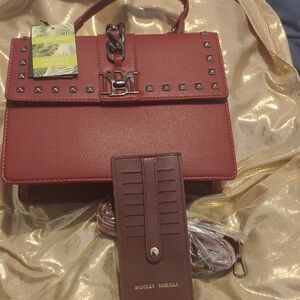 Badgley Mischka Burgundy Studded Satchel
